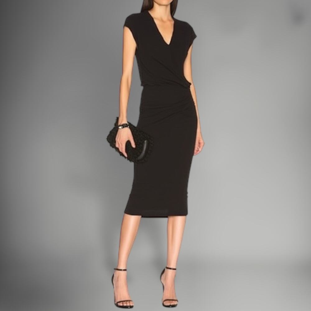 Standard James Perse Women's Size 0 XS Cap Sleeve Shirred Dress Black Minimalist